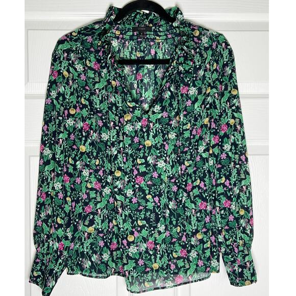 J. Crew Tops - J. Crew Long Sleeve Drapey Tie-Neck Ruffle Blouse Women's S Winter Garden Floral